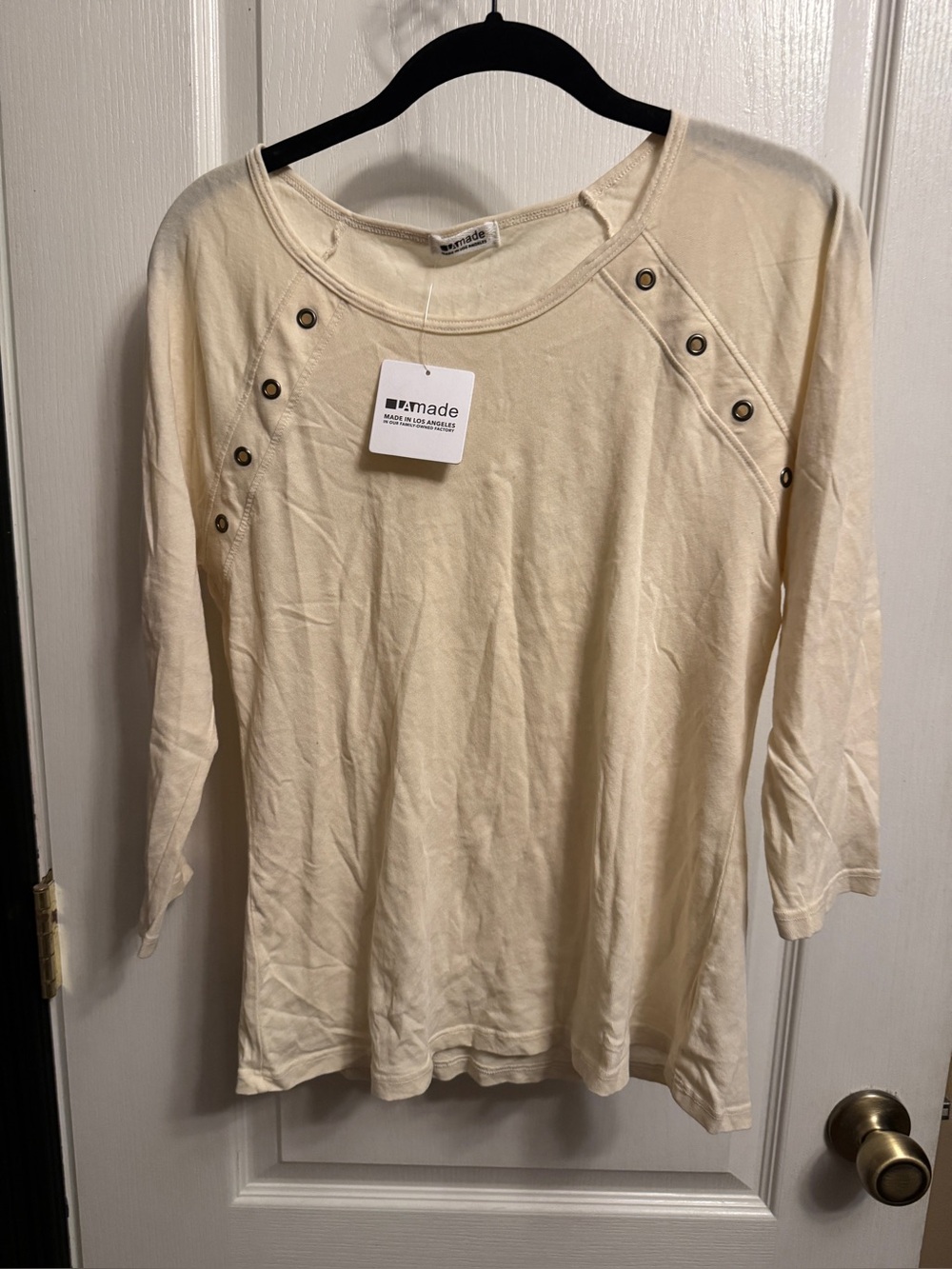 LAmade Cream Long-Sleeve Button-Accent Tee